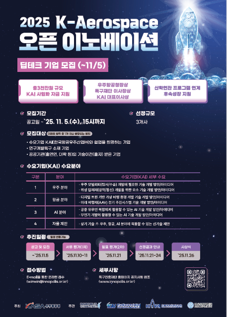 KAI, '오픈 이노베이션' 참여...우주·항공·AI 딥테크 기업과 협업 추진