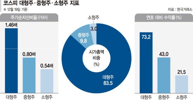 대형주 73% 오를때 중형주 43%·소형주 21% 상승 그쳤다[증시 양극화]
