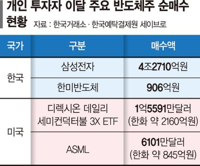 반도체에 꽂힌 개미들… 삼성전자·美ETF 쓸어담았다