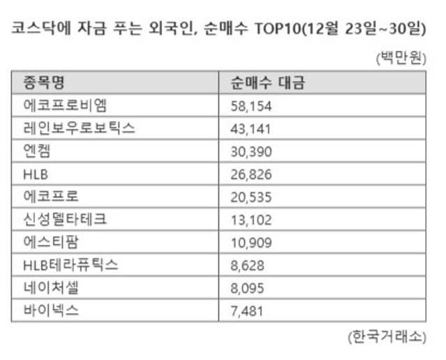 코스닥에 먼저 내린 '외국인 산타', 이차전지·로봇에 베팅