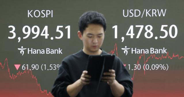 코스피, 외국인 순매도에 4000선 붕괴 [fn마감시황]