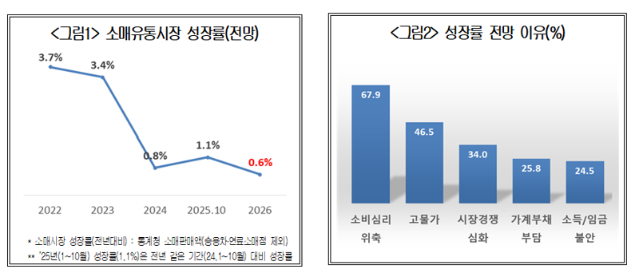 대한상의 "2026년 유통시장 성장률 0.6%"...5년 내 최저